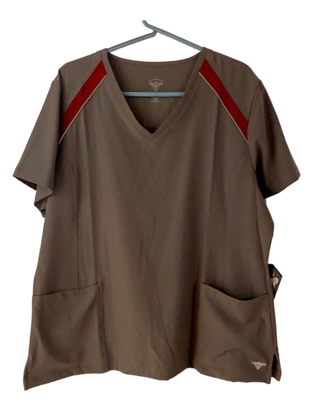 NWT Material Girl MedGear Pewter Grey Maroon V-Neck Stretch Scrub Top XL